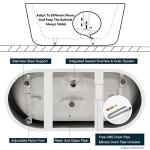 FerdY Shangri-La 67" Acrylic Freestanding Bathtub, Classic Oval Shape Acrylic Soaking Bathtub with Brushed Nickel Drain & Minimalist Linear Design Overflow, Modern White, cUPC Certified