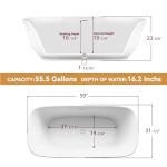 59" Free Standing Tub, Pure Acrylic Freestanding Bathtub, Stylish Stand Alone Contemporary Deep Soaking Bath Tub, cUPC Certified SY6250 (Glossy White)