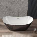 67" Acrylic Soaking Bathtub, Modern Stand Alone Tub for Adults with Sloped Backrest, Chrome Drain & Overflow, cUPC Certified, Easy Installation, White Oval Bath