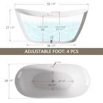GETPRO Free Standing Tub 55" Deep Soaking Bath Tub Double Slipper Acrylic Freestanding Bathtub with Integrated Slotted Overflow and Removable Anti-clogging Drain Glossy White