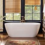 67" Acrylic Freestanding Bathtub, Deep Soaking Tub with Integrated Overflow and Drain, Oval Stand Alone Tub, Modern Bathtubs for Bathroom, cUPC Certified(Glossy White)