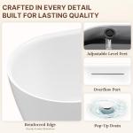 67" Freestanding Bathtub, Oval Deep Soaking Tub for Bathing, Modern Stand Alone Acrylic Bath Tub, with Integrated Overflow & Pop-Up Drain, cUPC Certified, Glossy White Finish