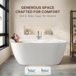 67" Freestanding Bathtub, Oval Deep Soaking Tub for Bathing, Modern Stand Alone Acrylic Bath Tub, with Integrated Overflow & Pop-Up Drain, cUPC Certified, Glossy White Finish