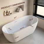 67" Freestanding Bathtub, Oval Deep Soaking Tub for Bathing, Modern Stand Alone Acrylic Bath Tub, with Integrated Overflow & Pop-Up Drain, cUPC Certified, Glossy White Finish