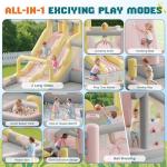 Albott Inflatable Bounce House, Water Slide with Jumping Area, Climbing Wall, Splash Pool and Water Gun, Indoor Outdoor Jumper for Big Children, Air Blower Included, Pastel Color, 184x173x94 Inch