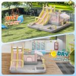 Albott Inflatable Bounce House, Water Slide with Jumping Area, Climbing Wall, Splash Pool and Water Gun, Indoor Outdoor Jumper for Big Children, Air Blower Included, Pastel Color, 184x173x94 Inch