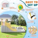 Albott Inflatable Bounce House, Water Slide with Jumping Area, Climbing Wall, Splash Pool and Water Gun, Indoor Outdoor Jumper for Big Children, Air Blower Included, Pastel Color, 184x173x94 Inch