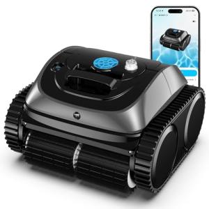 WYBOT Pool Vacuum for Inground Pools, 4-in-1 Cordless Robotic Pool Cleaner for Above Ground Pools, Triple-Motor up to 1,614 Sq.ft, Wall & Waterline Cleaning, WiFi & Bluetooth Connect (Grey Blue)
