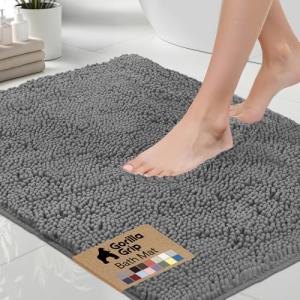 GORILLA GRIP Bath Rug Mat, Thick Soft Absorbent Chenille, Quick Dry Microfiber Mats, Rubber Backing Washable Shower Floor Rugs, US Designed Bathroom Bathmat Home Decor Accessories, 24x17, Grey