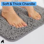 GORILLA GRIP Bath Rug Mat, Thick Soft Absorbent Chenille, Quick Dry Microfiber Mats, Rubber Backing Washable Shower Floor Rugs, US Designed Bathroom Bathmat Home Decor Accessories, 24x17, Grey