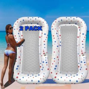 POORAFTERS 2 Pack White Ultra-Comfort Cooling Pool Float Lounge Extra-Large Fabric-Covered Inflatable Raft with Cup Holder Floating Lounger for Adults Beach Pool Lake Summer Relaxation Essential