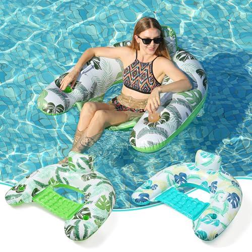 2 Pack Inflatable Pool Float Chair Floating Lounge with Cup Holder & Handles Pool Lounger Water Chair for Adults Ideal for Pool Parties Lakes and Rivers