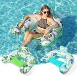 2 Pack Inflatable Pool Float Chair Floating Lounge with Cup Holder & Handles Pool Lounger Water Chair for Adults Ideal for Pool Parties Lakes and Rivers