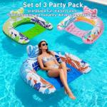 BSIEZC Pool Floats, Inflatable Pool Floats Adult & Kids 3 Packs, U-Shaped Water Floating Lounger with Headrest, Cup Holders, Handles, 3 Chambers, Portable Pool Float Chair for Summer Beach Pool Party