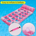Inflatable Swimming Pool Floats Adult with Headrest, Pool Rafts Lounger with Cupholder for Pool Party, Summer Beach, Outdoor (Pink)