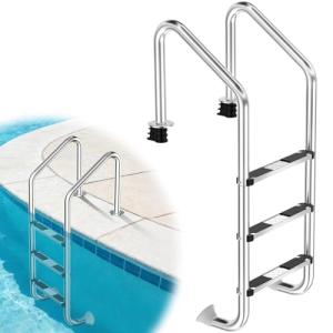 Swimming Pool Ladder for Inground Pools, 3-Step 304 Stainless Steel Pool Stairs with Non-Slip Rubber Step Pads, Rugged & Durable for Indoor/Outdoor Pool, Supports 330 lbs