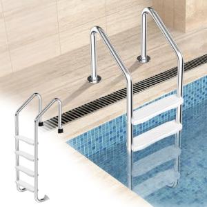 Swimming Pool Ladder for Inground Pools, 4-Step 304 Stainless Steel Pool Stairs with White Non-Slip Step Pads, Rugged & Durable for Indoor/Outdoor Pool, Supports 440 lbs
