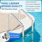 Swimming Pool Ladder for Inground Pools, 3-Step 304 Stainless Steel Pool Stairs with Non-Slip Rubber Step Pads, Rugged & Durable for Indoor/Outdoor Pool, Supports 330 lbs