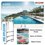 Kojem 3 Step In-Ground Pool Ladder Compatible with Outdoor/Indoor Pool with Swimming Non Slip Step 304 Stainless Steel Silvery 300 LBS Easy Assembly and Climbing