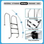 Kojem 3 Step In-Ground Pool Ladder Compatible with Outdoor/Indoor Pool with Swimming Non Slip Step 304 Stainless Steel Silvery 300 LBS Easy Assembly and Climbing