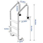 Swimming Pool Ladder for Inground Pools, 3-Step 304 Stainless Steel Pool Stairs with White Non-Slip Step Pads, Rugged & Durable for Indoor/Outdoor Pool, Supports 330 lbs