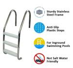 Aqua Select 3 Step Stainless Steel Pool Ladder with Non-Slip Plastic White Steps | Entry and Exit System for Inground Swimming Pools | 250 Pound Capacity | 1.9 Inch Outer Diameter