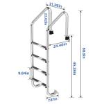 Swimming Pool Ladder for Inground Pools, 4-Step 304 Stainless Steel Pool Stairs with Non-Slip Rubber Step Pads, Rugged & Durable for Indoor/Outdoor Pool, Supports 440 lbs