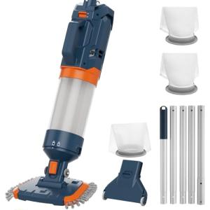 Cordless Heave Duty Pool Vacuum-True Powerful Suction 16.8 GPM, 60M Run-time, 25µm Ultra Fine Mesh Filter, Handheld Rechargeable Hot Tub Cleaner with Poles for Above Ground&Inground Pool
