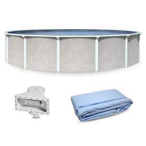 Blue Wave Belize 18-ft Round 52-in Deep Hard Sided Steel Wall Above Ground Pool with 6-in Top Seats, 5-in Verticals, Skimmer & Vinyl Liner - 7,200 Gallon Capacity for Family Swimming & Recreation