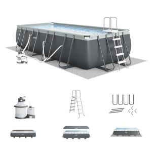 INTEX Ultra XTR 18 ft x 9 ft 52 in Above Ground Pool Set, Rectangular Swimming Pool with Steel Frame, 1500 GPH Sand Filter Pump, Ladder, Cover, & Ground Cloth