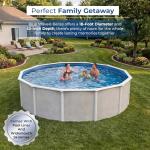 Blue Wave Belize 18-ft Round 52-in Deep Hard Sided Steel Wall Above Ground Pool with 6-in Top Seats, 5-in Verticals, Skimmer & Vinyl Liner - 7,200 Gallon Capacity for Family Swimming & Recreation