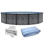 Blue Wave Marbella 18-ft Round 52-in Deep Hard Sided Steel Wall Above Ground Pool with 6-in Top Seats, 5-in Verticals, Skimmer & Vinyl Liner - 7,200 Gallon Capacity for Family Swimming & Recreation