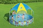 H2OGO! Kids Splash-in-Shade 8-Foot Round Steel Frame Above Ground Pool with Water Mister and Canopy Sunshade, Green Tropical Leaf Print