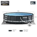 Intex Ultra XTR Frame 14' x 42" Round Above Ground Outdoor Swimming Pool Set with Sand Filter Pump, Ladder, Ground Cloth, and Pool Cover