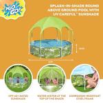H2OGO! Kids Splash-in-Shade 8-Foot Round Steel Frame Above Ground Pool with Water Mister and Canopy Sunshade, Green Tropical Leaf Print