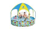 H2OGO! Kids Splash-in-Shade 8-Foot Round Steel Frame Above Ground Pool with Water Mister and Canopy Sunshade, Green Tropical Leaf Print