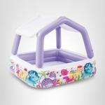 Intex 57470EP Sun Shade 5 Foot Square Inflatable Durable 10 Gauge Vinyl Kiddie Pool with Ocean Scene and Canopy for Ages 3 Years and Up, Multicolor