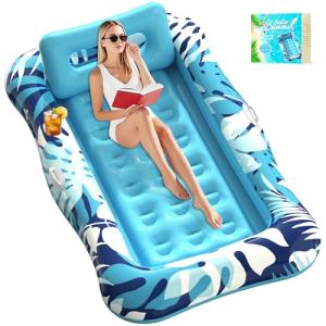 Nenrsl Pool Floats Adult,76"x48" XL Inflatable Tanning Pool Lounger Float with Pillow,4 in 1 Suntan Tub Sunbathing Raft Floatie Water-Filled Mattress Kids Pool Ball Pit,Perfect for River Party & Relax