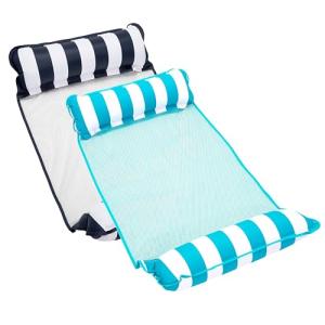 Aqua 4-in-1 Monterey Hammock Pool Float & Water Hammock, Multi-Purpose, Inflatable Pool Floats for Adults, Patented Thick, Non-Stick PVC Material, One Light Blue & One Navy/White Stripe, 2-Pack