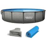 AquaDoc Coventry Round Steel Wall Above Ground Pool Kit 15' x 52" in Pewter Gray Finish with Wide Mouth Skimmer and Solid Blue Overlap Liner Classic Package - Made in North America