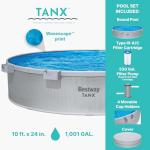 Bestway TANX 10' x 24" Stock Tank Pool, Round Galvanized Steel Above Ground Pool Set with Filter Pump, Filter Cartridge (Type III), Pool Cover, and Cup Holders, Semi-Permanent Metal Steel Wall Pool