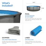 AquaDoc Coventry Round Steel Wall Above Ground Pool Kit 15' x 52" in Pewter Gray Finish with Wide Mouth Skimmer and Solid Blue Overlap Liner Classic Package - Made in North America