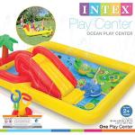 Intex 100" x 77" Inflatable Ocean Play Center - Backyard Toddler Kiddie Pool and Water Game Outdoor Set with Water Slide and Built-in Sprayer