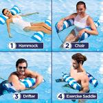 Aqua 4-in-1 Monterey Hammock Pool Float & Water Hammock, Multi-Purpose, Inflatable Pool Floats for Adults, Patented Thick, Non-Stick PVC Material, One Light Blue & One Navy/White Stripe, 2-Pack