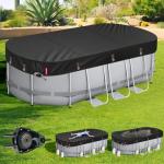 QH.HOME 10X16 ft Oval Pool Cover,Solar Cover for Above Ground Pools - Black Oxford Fabric Heats Water, Blocks Leaves & Sun, Windproof Snug Fit with Patented Ratchet & Weight Rings