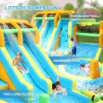 (2026 New) JOYMOR 11-in-1 Inflatable Water Slide for Kids Backyard w/ 2 Waterslide, 2 Basketball Hoop, Pool, Climbing Wall, Water Blasters, 1min Blow Up Water Slides Park w/ 750w Blower, Storage Bag