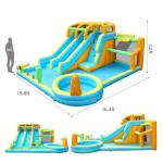 (2026 New) JOYMOR 11-in-1 Inflatable Water Slide for Kids Backyard w/ 2 Waterslide, 2 Basketball Hoop, Pool, Climbing Wall, Water Blasters, 1min Blow Up Water Slides Park w/ 750w Blower, Storage Bag