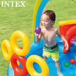 Intex 57453EP 9.75 Foot x 6.3 Foot x 53 Inch Multicolor Rainbow Slide Kids Inflatable Pool with Water Slide and Ring Toss for Children Ages 2 and Up