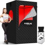 KASUE Portable Steam Sauna Tent for Home, Infrared Sauna with 3L Steamer, 9 Temp Levels & 99 Min Timer, 5-Layer Waterproof Insulated, Folding Chair Included, Indoor Spa (Light Black)