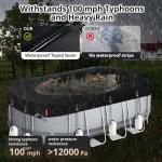 QH.HOME 10X16 ft Oval Pool Cover,Solar Cover for Above Ground Pools - Black Oxford Fabric Heats Water, Blocks Leaves & Sun, Windproof Snug Fit with Patented Ratchet & Weight Rings